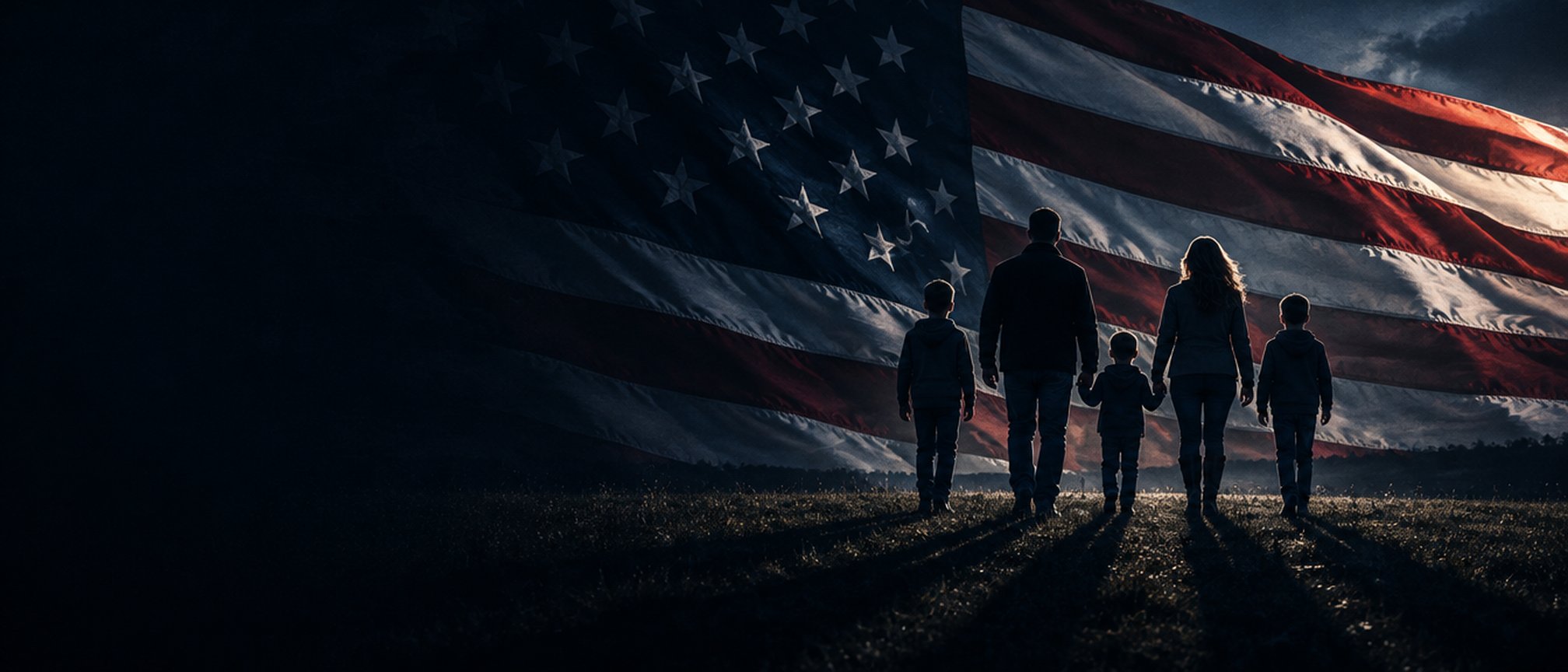 A family before the American flag